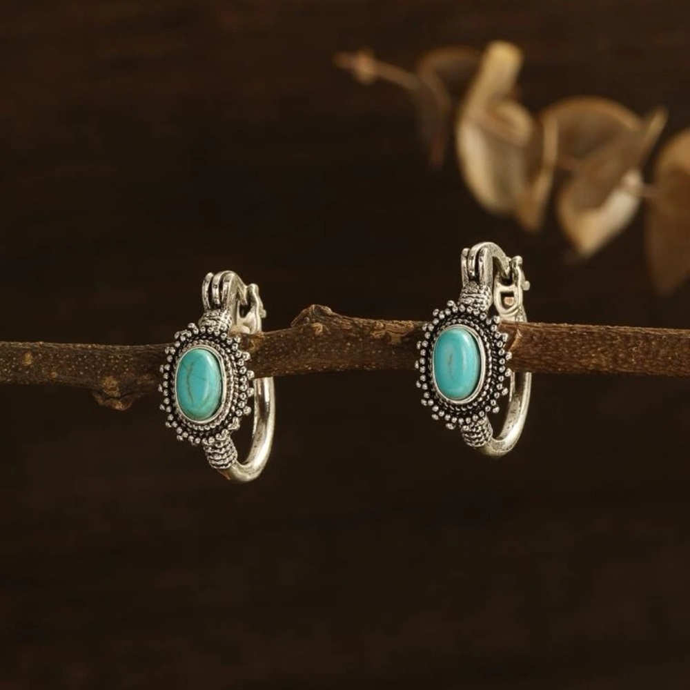 Turquoise Decor Hoop Earrings